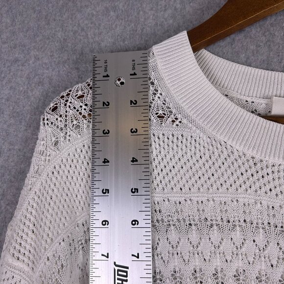 Aritzia Wilfred Sweater Women Medium White Open Knit Crewneck Stretch Minimalist - Picture 2 of 11